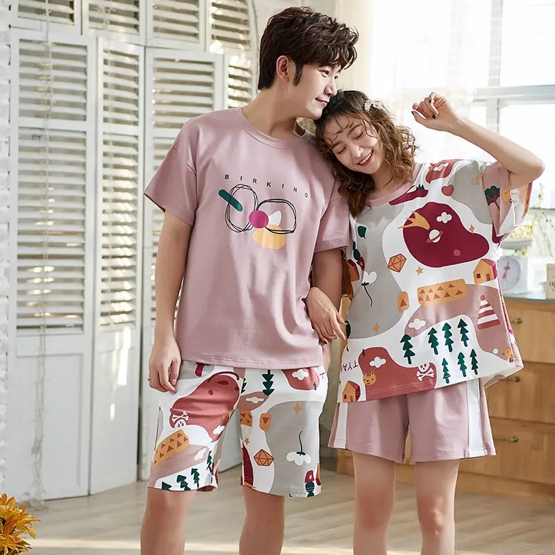 The new summer 2023 couples with short sleeves pajamas woman pure cotton suit the man leisure leisure wear thin model