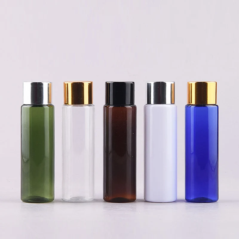 

30ml white Empty Plastic Travel Bottle High Quality Bright Gold Silver Screw Cap Bottle For Cosmetics Refillable PET Container