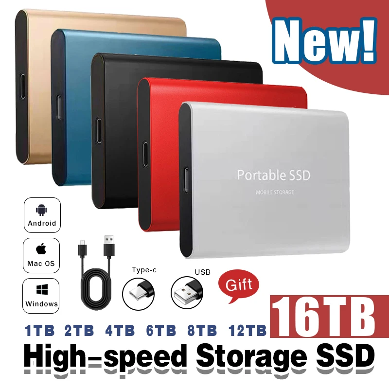 

Original Solid State Hard Disk High Capacity SSD 2TB USB3.1/Type-C Interface High-Speed SSD External Hard Drive for Notebook/Mac