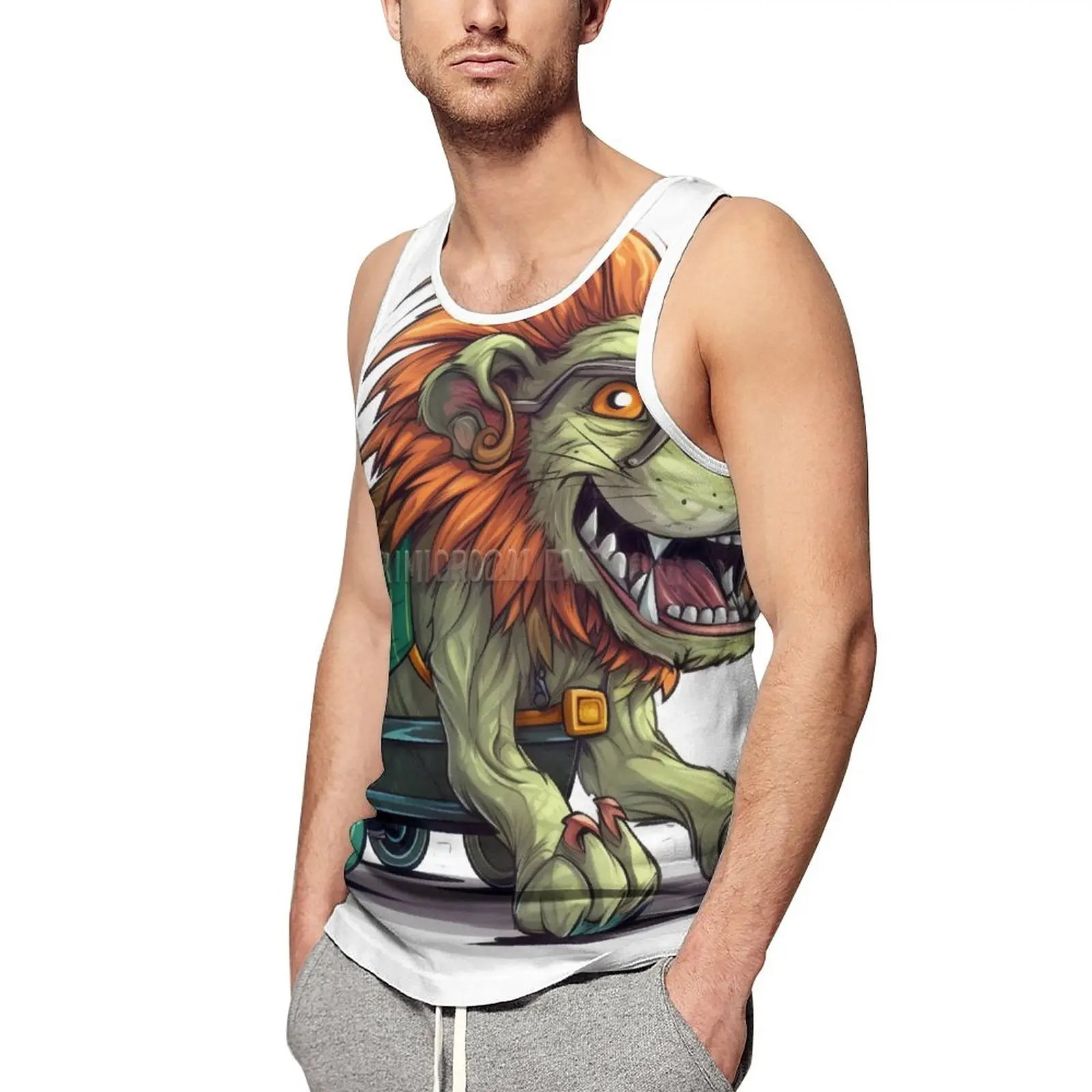 

Lion Tank Top Mens Cartoon Drawing Style Cool Tops Summer Workout Graphic Sleeveless Shirts Large Size