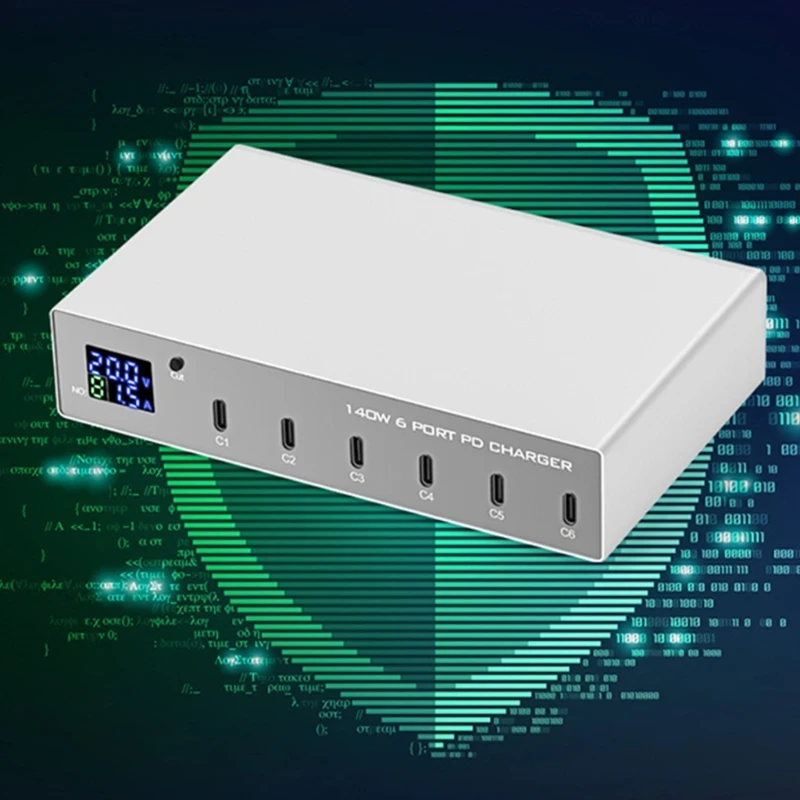 

6Output Charger Type-C PD Fast-Charging Adapter 30W Charger Station with LED Current Volt-Display for Phone Tablet H8WD