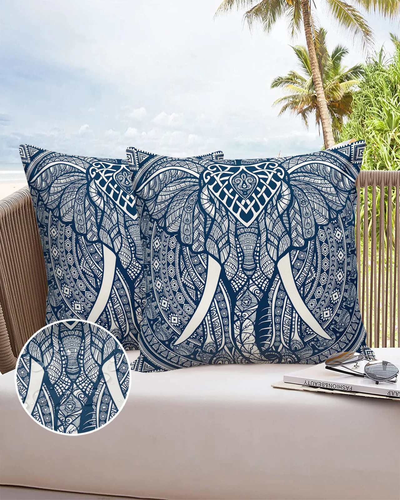 

Mandala Pattern Elephant Blue Waterproof Pillow Case Cushion Cover Home Wedding Decoration Sofa Bed Car Pillowcase