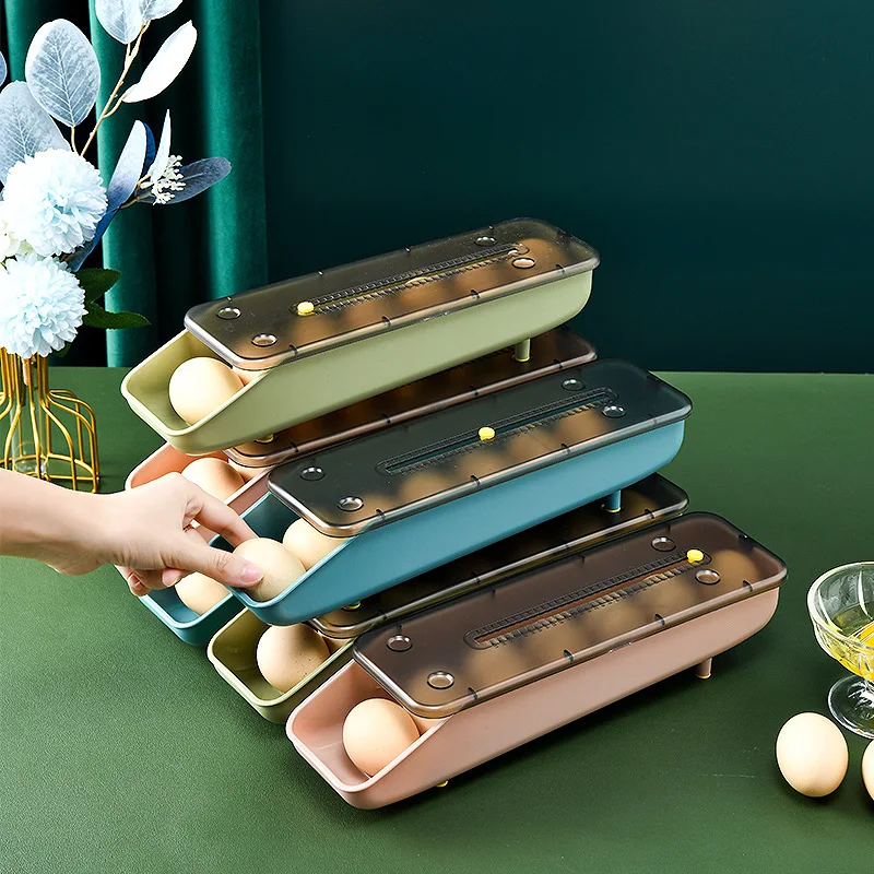 

Automatic Rolling Egg Storage Box Plastic Container Kitchen Accessories Fridge Storage Container Eggs Holder Refrigerator Drawer