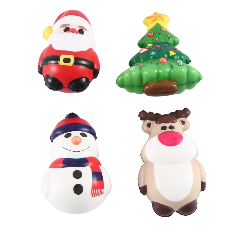 

4 PCS Squishy Anti Stress Reliever Toy Doll Santa Claus Reindeer As Shown Christmas Gift Slow Rebound Antistress Squeeze Toy