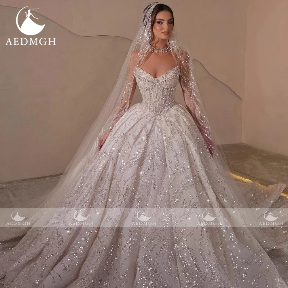 Aedmgh бальное платье Роскошные свадебные платья без бретелек Vestido De Novia Кружево с бисером и блестками Королевская принцесса Свадебные платья на заказ (art.: 3920d1a6c718c) - 3920d1a6c718c