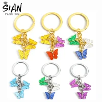 bling butterfly charms acrylic keychains holder small metal key chains keyrings for key handbag vintage jewelry wholesale gifts