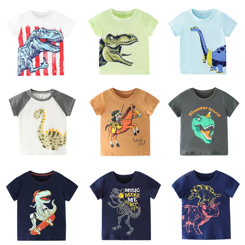 

Jumping Meters Summer Boys T-shirts Knitting Cartoon Dinosaur Cotton Casual Short Sleeve Soft Breathable Baby Clothes 2-7years