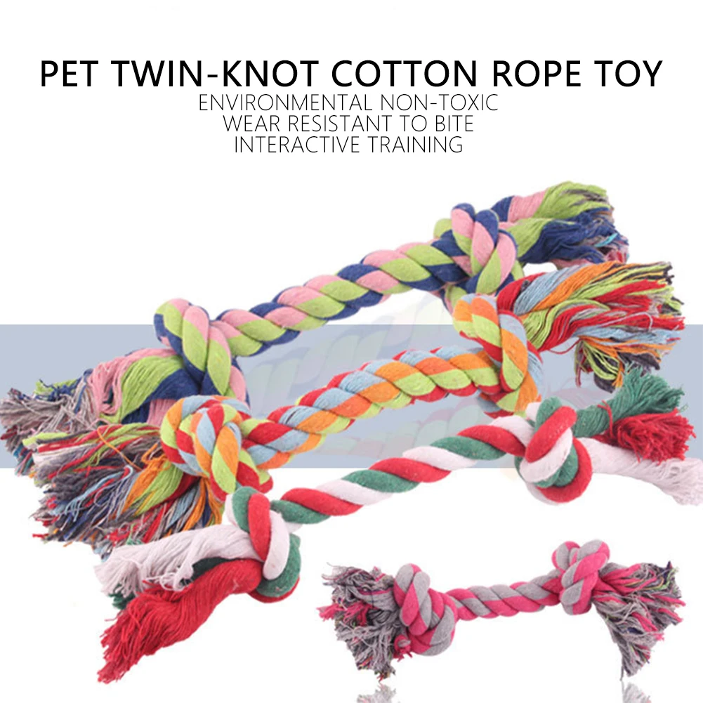 Разноцветная игрушка для щенков Pet Dog Puppy Double Knot Chew Rope Toys Clean Teeth Durable Braided Bone Molar Toy Supplies.