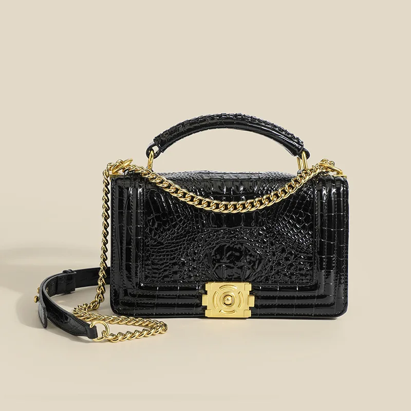 

100% Genuine Leather Retro Fashion Crocodile Pattern Women Handbags 2022 New Single Shoulder Messenger Chain Small Square Bag Gg