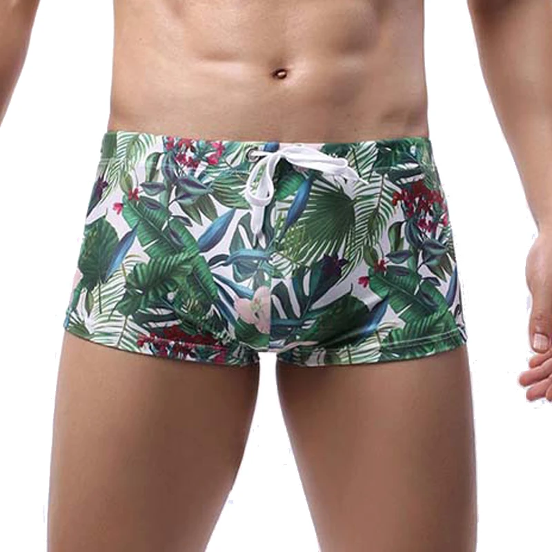 

Summer Men's Swimwear Boxer Floral Print Quick Dry Swimming Trunks Man Sexy Beach Surfing Swimsuit Boxers Drawstring Swim Shorts