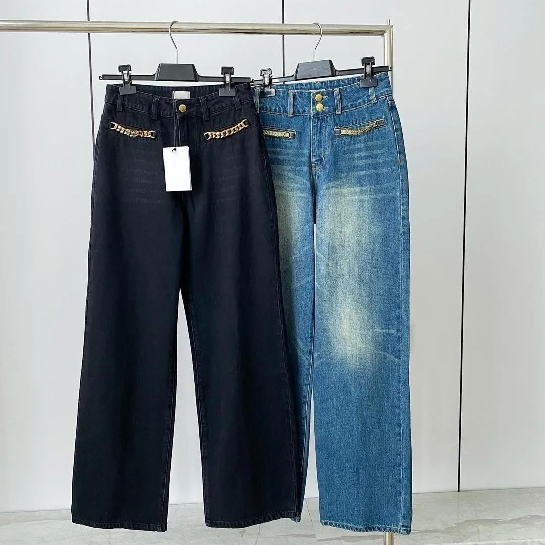 

23 Early Autumn New High-waisted Straight Barrel Everything Chain Jeans Women