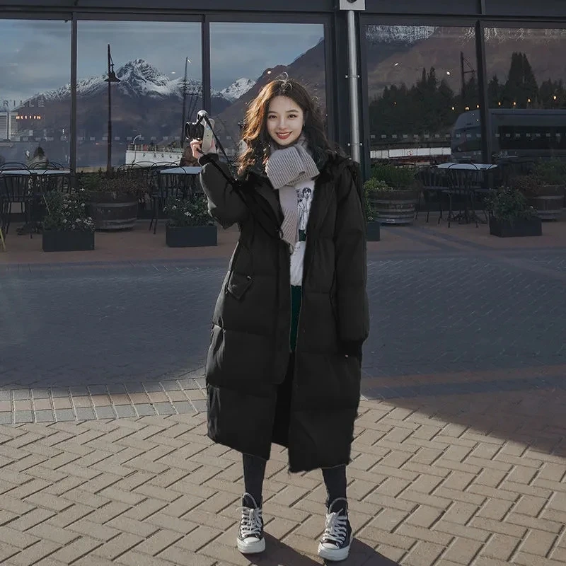 Women's Coat 2023 New Korean Version Loose Mid-Length Zipper Down Padded Jacket With Hood Thick Winter Outwear Female Trend