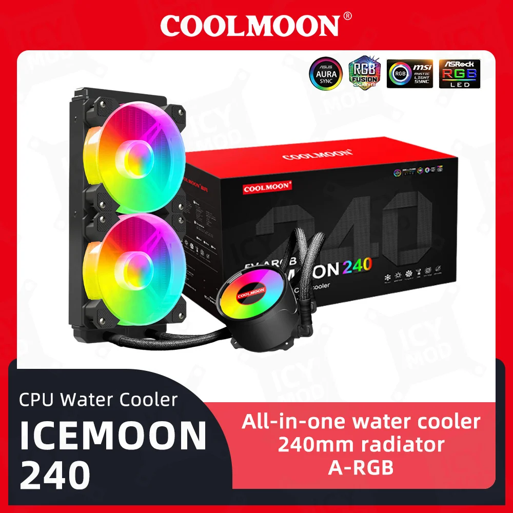 

Coolmoon CPU Water Cooler All-in-one ICEMOON240 DIY Fluid Gaming Loop AM5 LGA 1700 CPU Block 240mm Radiator 800-1800 RPM