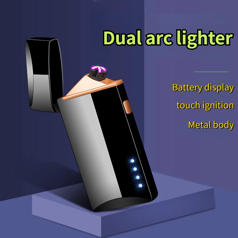 Лидер продаж 2024 Мужская металлическая зажигалка с двойной дугой и дисплеем
