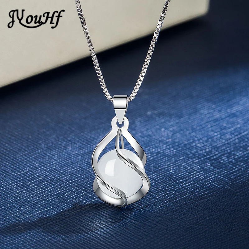 

925 Sterling Silver Opal Necklace New Fashion Twist Design High Quality Round Agate Pendant Necklace for Women Jewelry Gift 2022