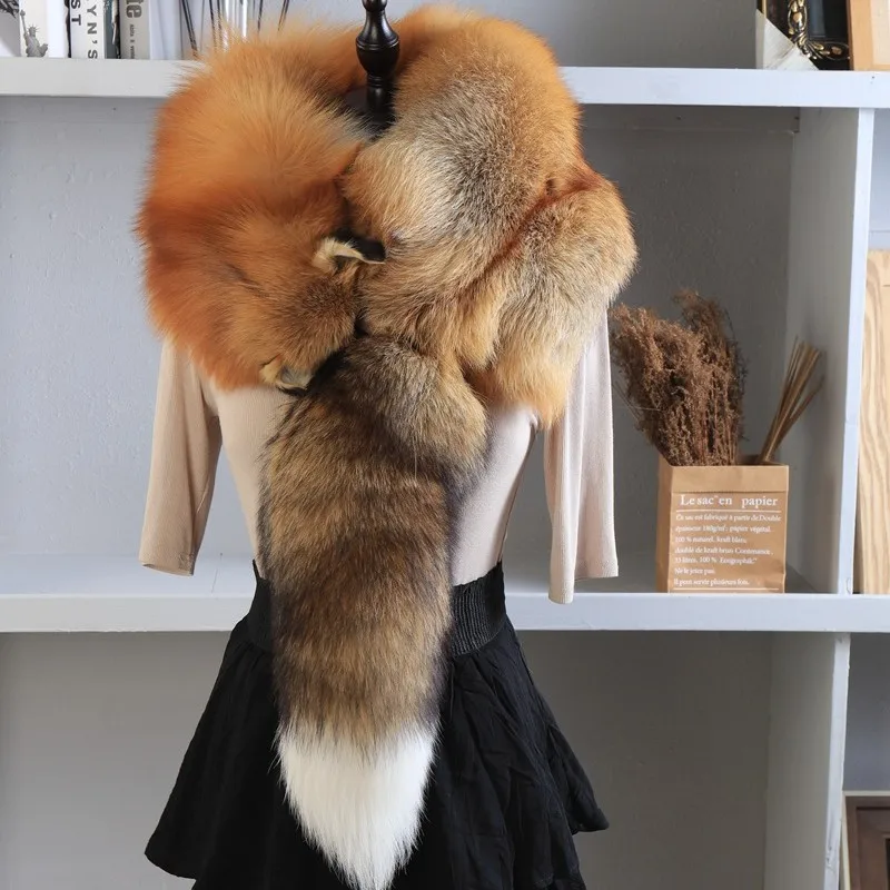 

Женский цельный шарф из натурального меха лисы, теплый мягкий шарф из натурального меха лисы, зима 2023
