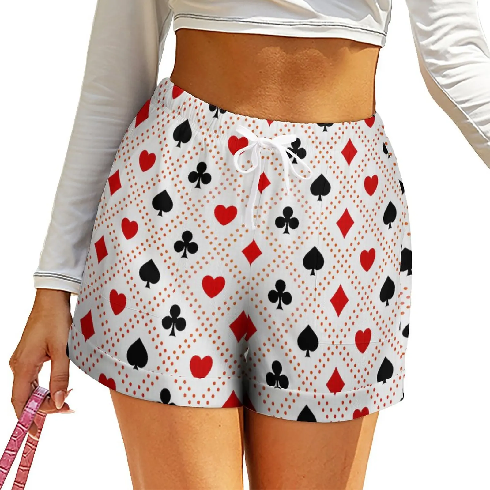

Heart Poker Shorts Playing High Waist Woman Gymnastic Shorts Beach Large Size Bottoms