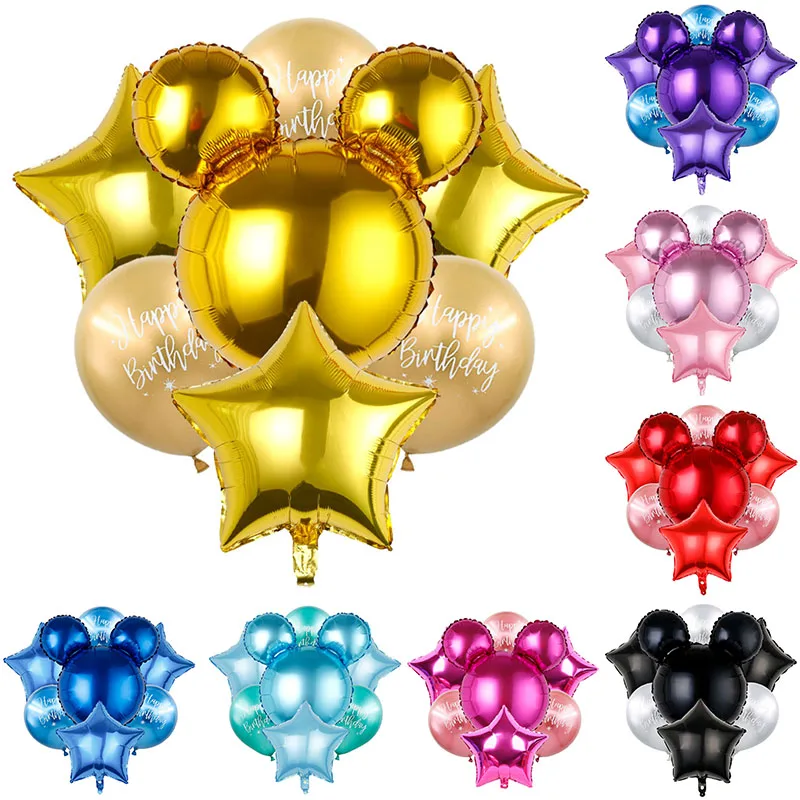 

7pcs/Set Disney Mickey Head Foil Balloons Happy Birthday Printed Latex Globos Boy Girl Bday Party Decor Kids Toys Baby Shower