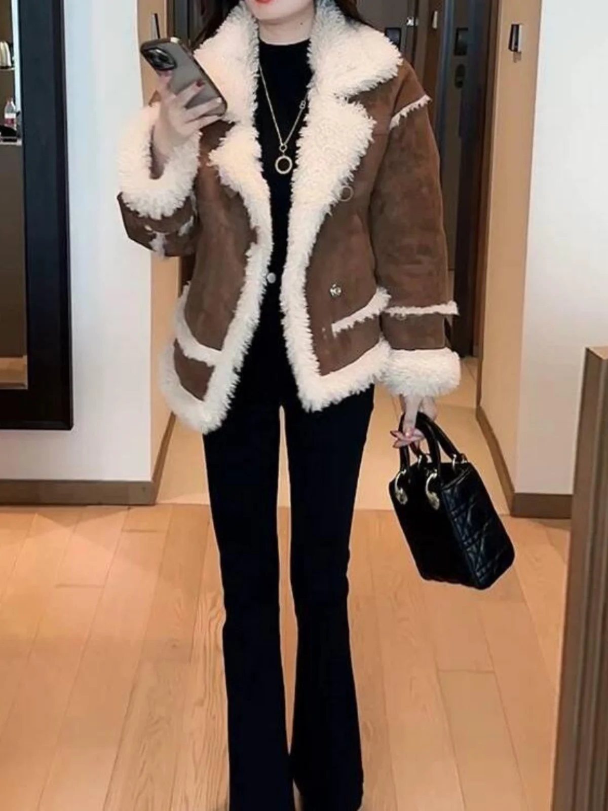 Новое зимнее модное меховое универсальное пальто из овечьей шерсти на флисовой