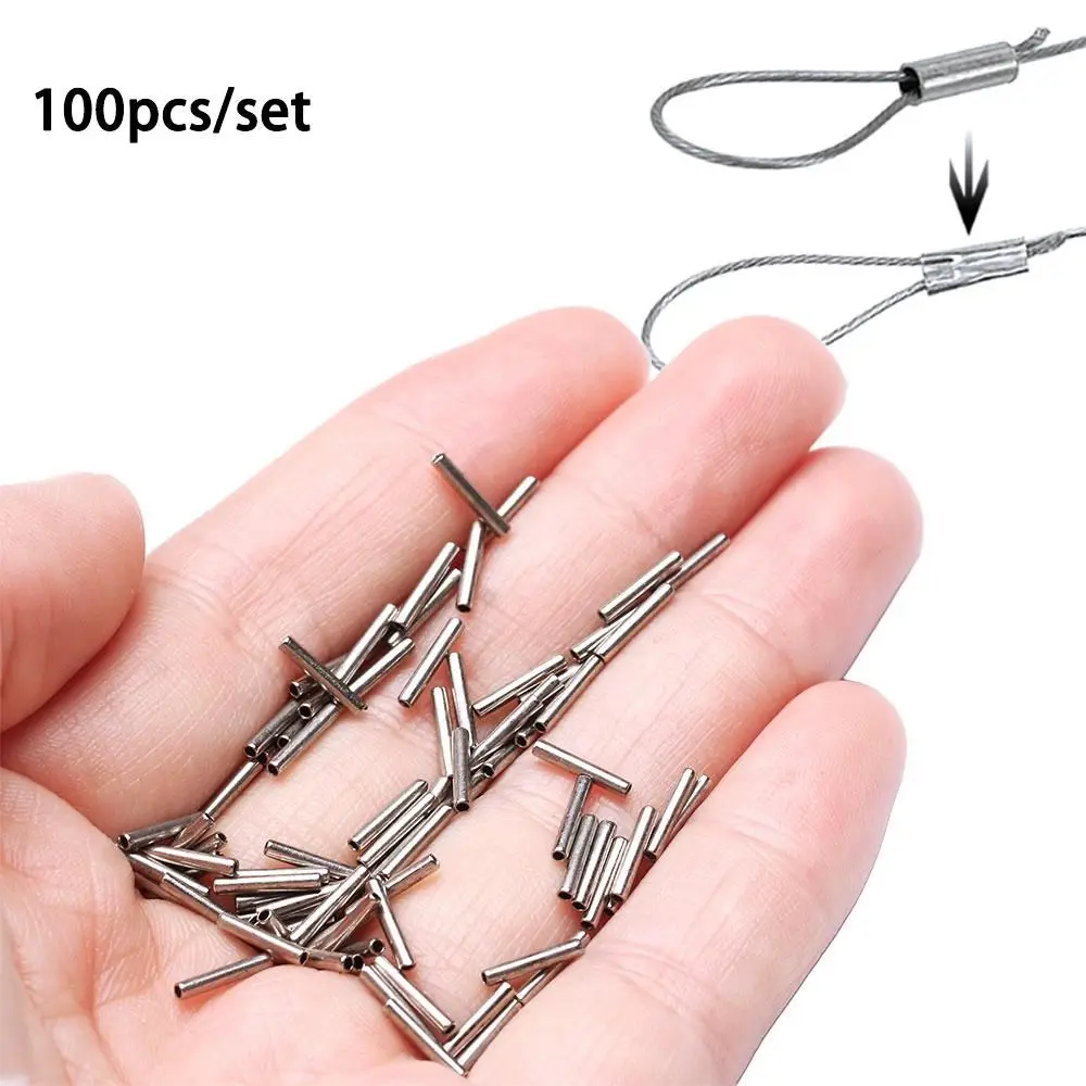 

100pcs Round Copper Fishing Tube Fishing Wire Pipe Crimp Sleeves Connector Fishing Line Accessories Tool