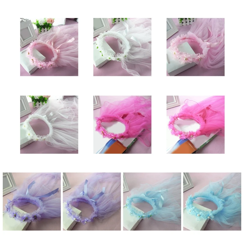 

Delicate Long Tulle Wedding Veils Pleated Flower Crown Flower Girls Veil for Bride Marriage Wedding Party Accessories