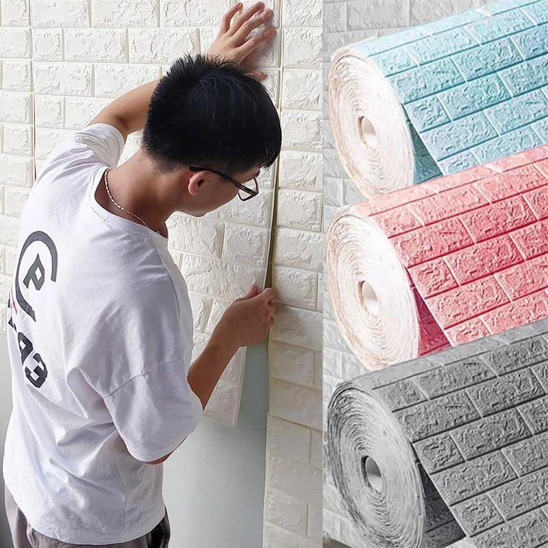 

70cm*1m 3D Brick Pattern Wall Panels Wallpaper DIY Waterproof for Living Room Bedroom Kitchen Background Wall Decoration