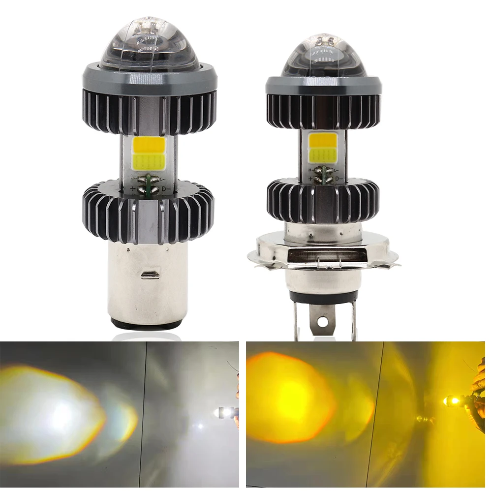 

H4 LED Moto H6 BA20D LED Motorcycle Headlight Bulbs Lens White Yellow Hi Lo Lamp Scooter Accessories Fog Lights 12V