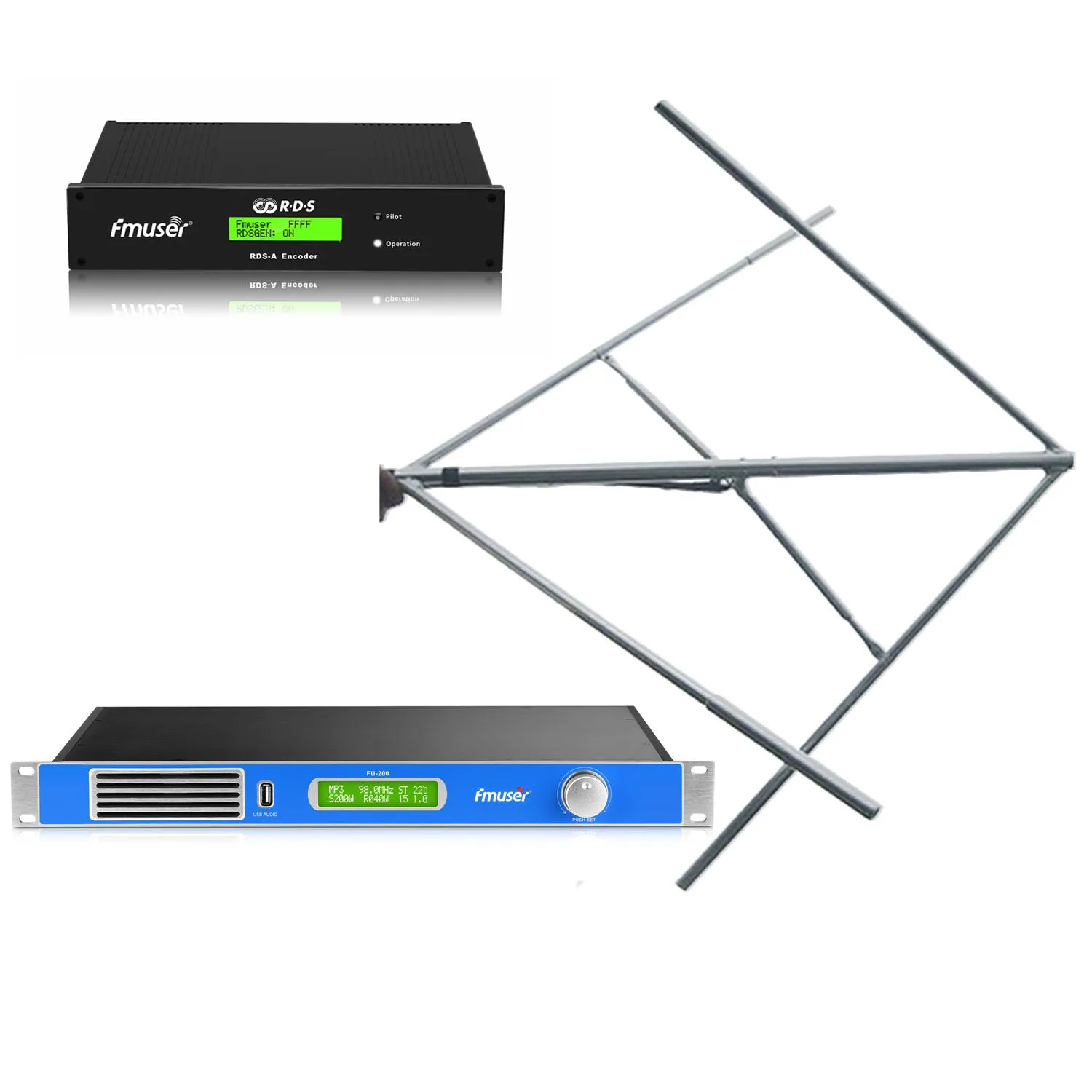 

FMUSER FU-200A 200W FM Broadcaster FM Transmitter + CP100 Circularly Polarized Antenna +RDS Encoder For Radio Station