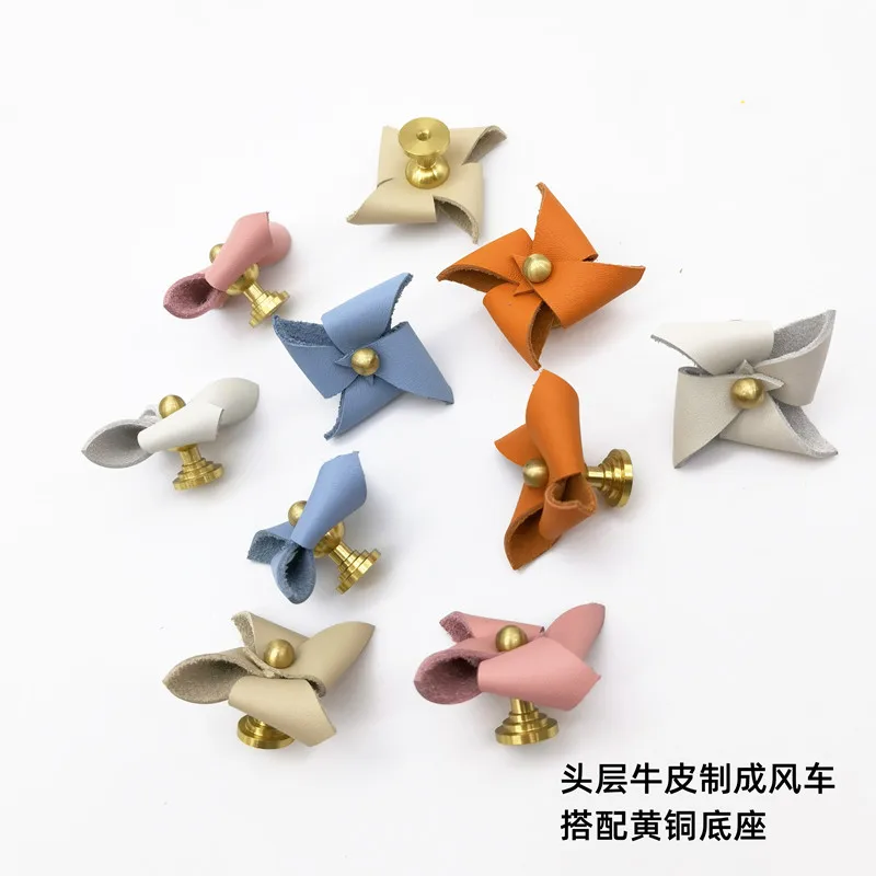 

Nordic Cow Leather Handle Light Luxury Cabinet Door Wardrobe Drawer Single Hole Leather Cabinet Children's Room Windmill Handle