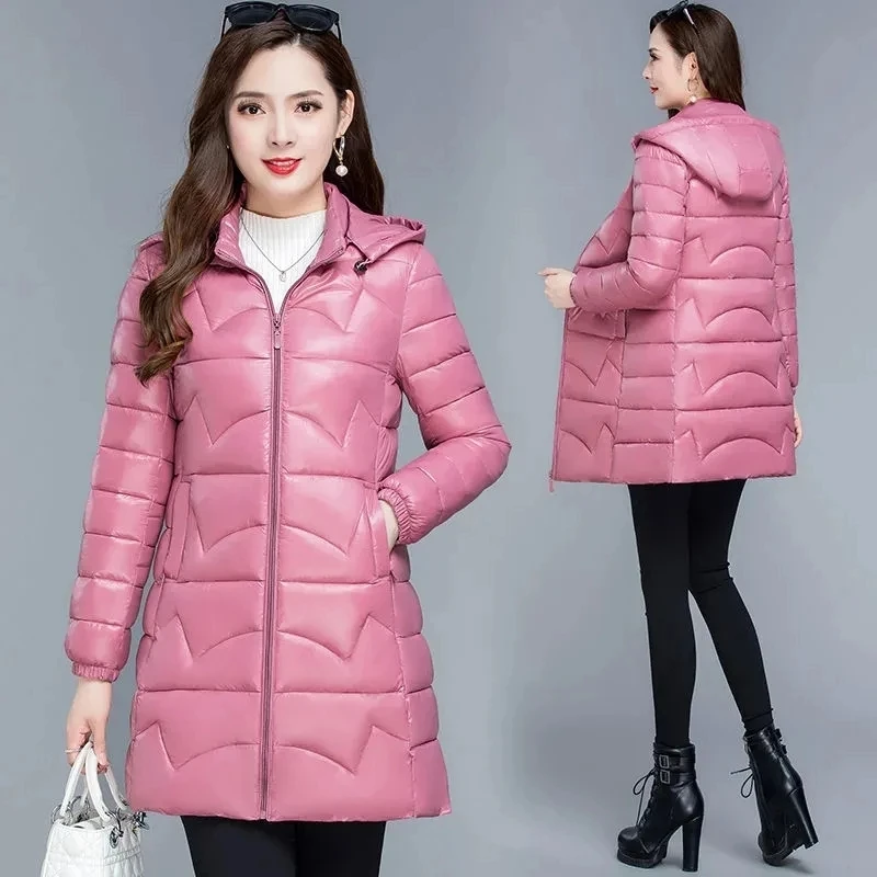 XL- 6XL Parkas Women's Hooded Winter Jacket 2022 Korean Glossy Loose Basic Coat Down Cotton Jacket Thicker Warm Long Outwear