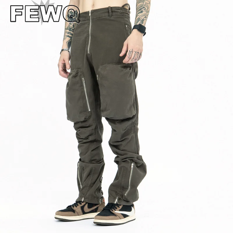 

Мужские брюки-карго FEWQ, с множеством карманов, однотонные брюки в стиле сафари, весна 2023, 24B906