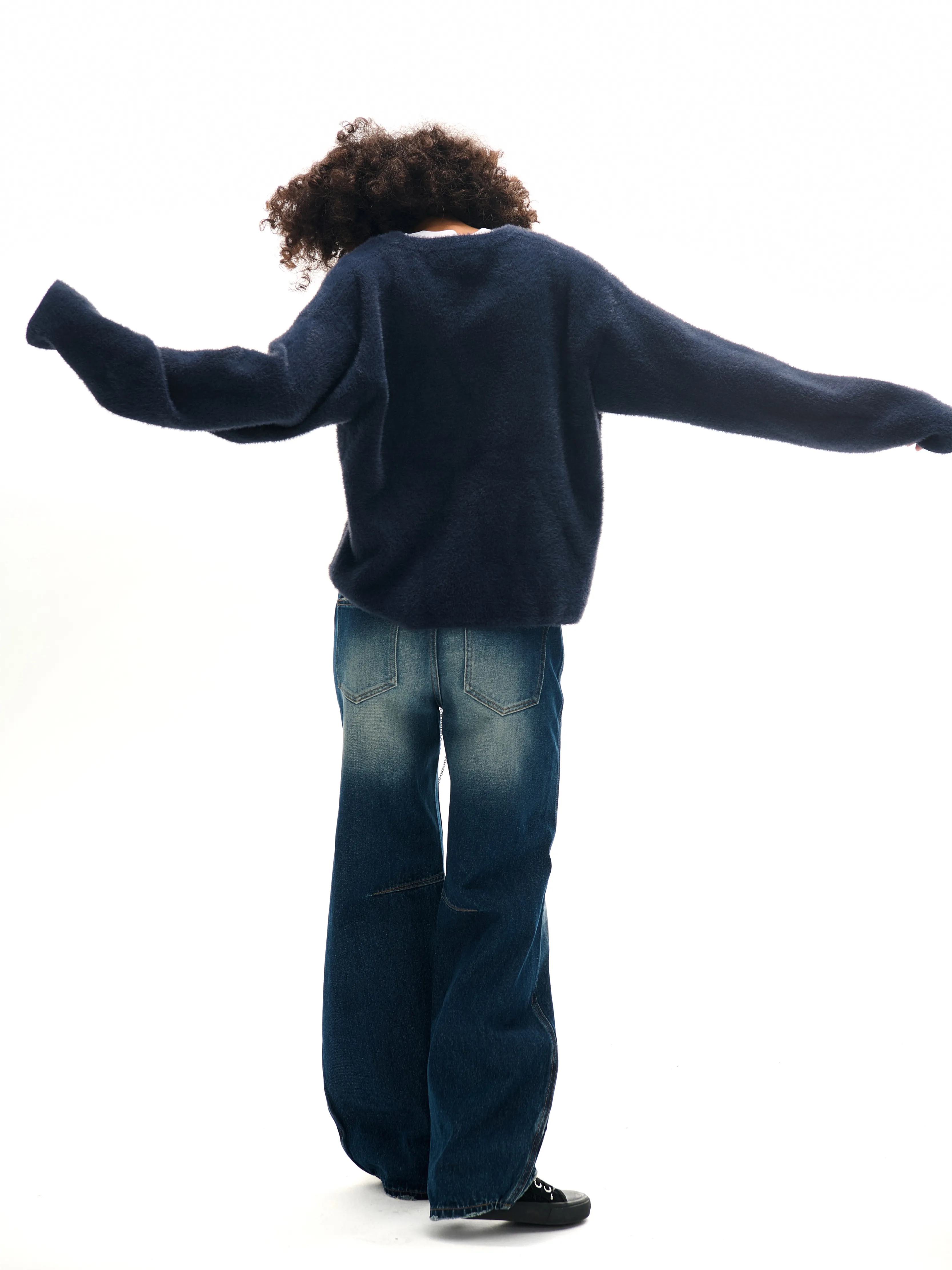 Two Little Guys * Mink Hair Old Money V-neck Knit Pullover Sweater