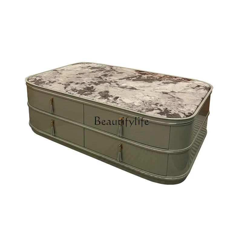 Итальянский светлый роскошный журнальный столик с мраморной поверхностью