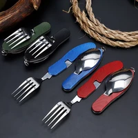 new arrivals folding portable stainless steel cutlery knife fork spoon outdoor sports camping picnic traveling tableware