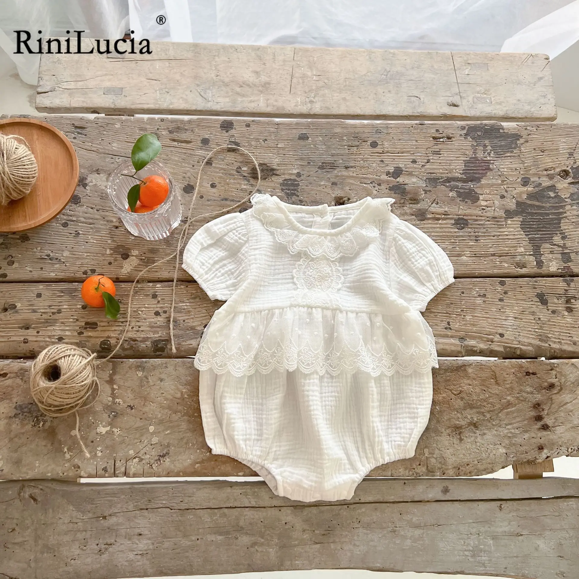 RiniLucia 2022 Summer Newborn Toddler Girls Bodysuits Lace Princess Infant Baby Girl Floral Bodysuit Jumpsuit Casual Clothes