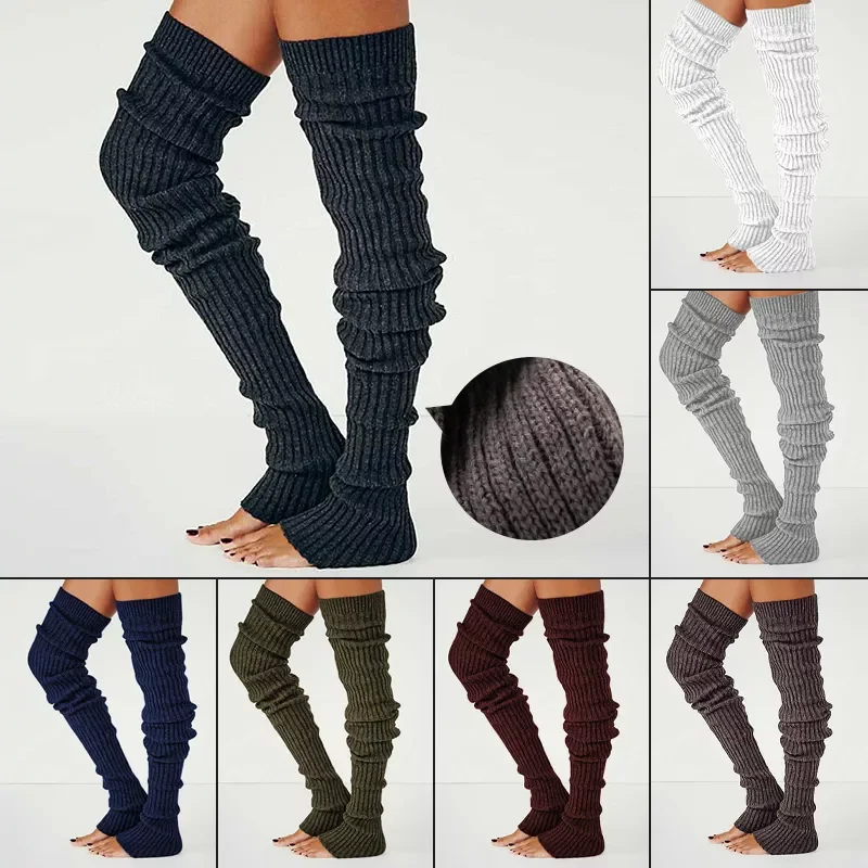 Long Warm Leg Warmers Knitting Knee High Socks Girl Boot Topper Sock Skinny Stockings Knitted Crochet Long Socks