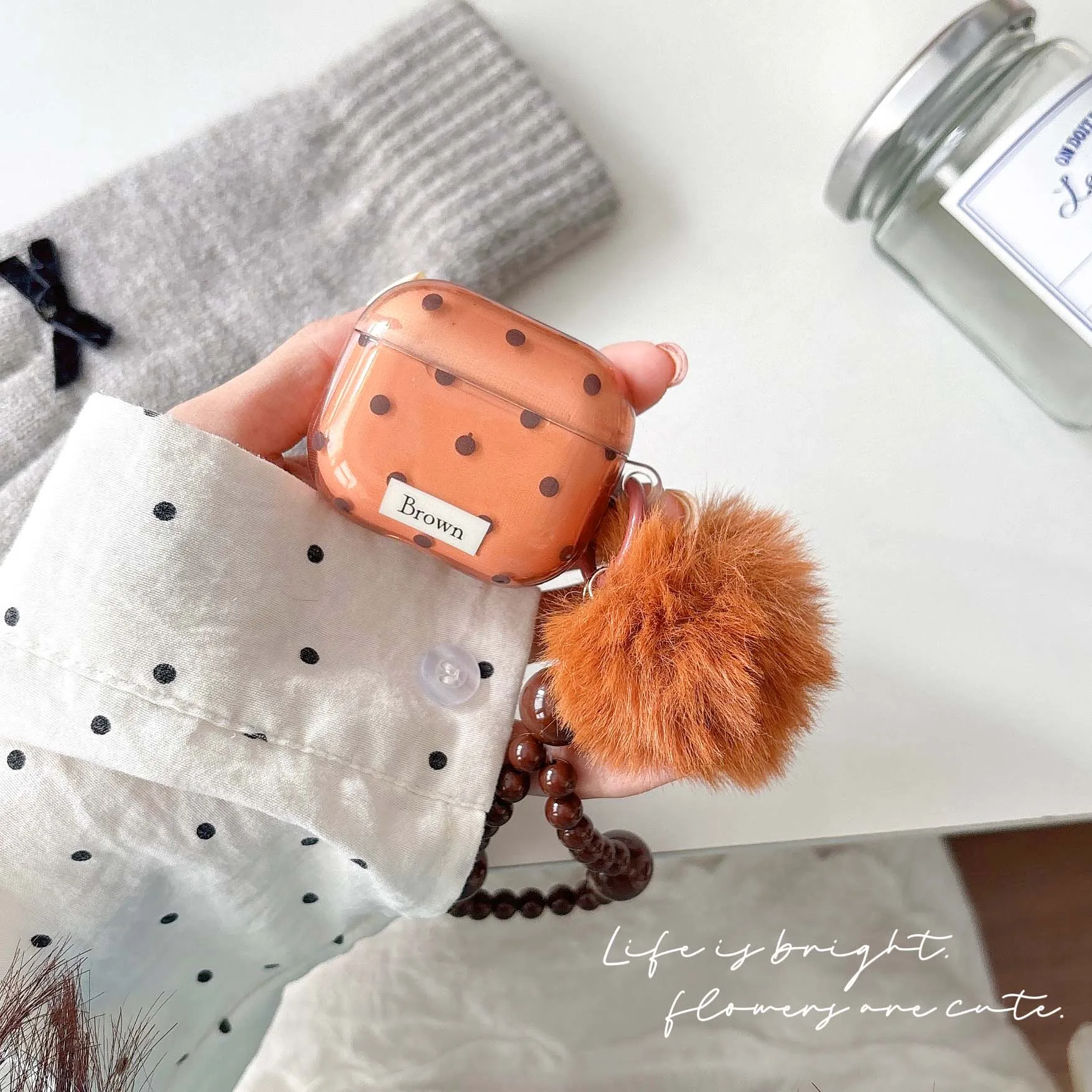 Ретро коричневый чехол для гарнитуры imd apple airpods 3 4 pro 2nd 2 1 ins Wave Point плюшевый кулон