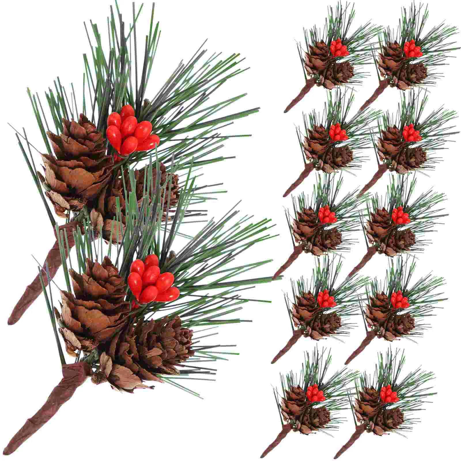 

Pine Picks Christmas Artificial Branches Cones Stems Berries Red Tree Needles Flower Fake Berry Trees Decoration Floral Pinecone