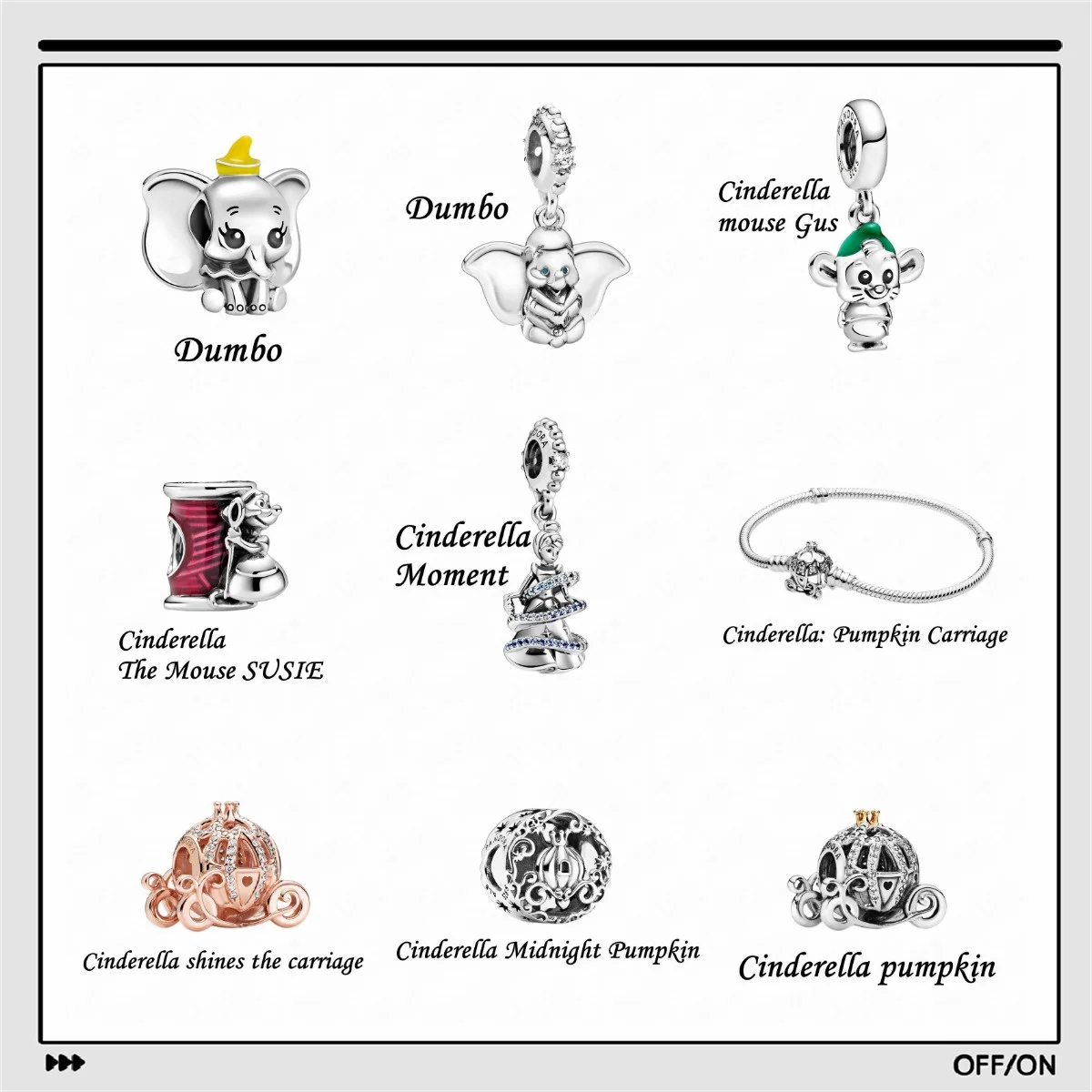 

Disney Cinderella Series Fashion Original Wholesale Bracelet Jewelry Beads Pandora Fit in Bulk DSN043 Kids DIY Free Shipping Set
