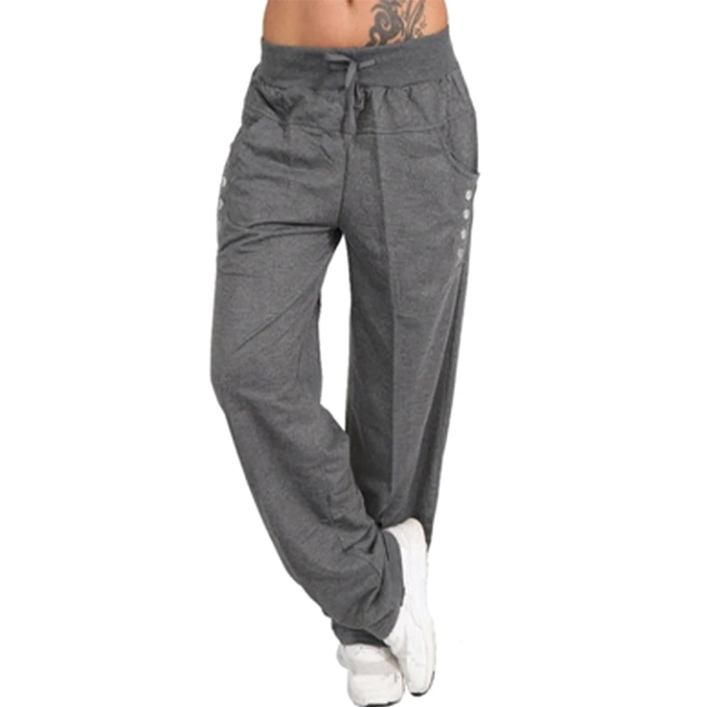 

Elastic Waist Pure Color Women Harem Pants Yoga Loose Casual Ladies Workout Straight Leg Sport Soft With Pockets Gym Jogger