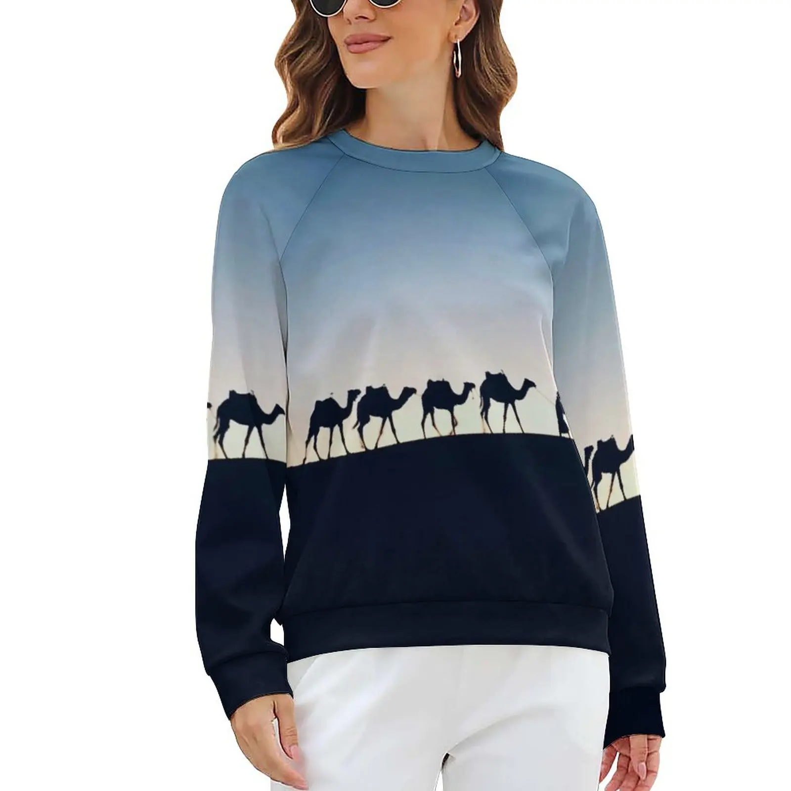 

Desert Sunset Hoodies Winter Camels Print Hip Hop Oversized Hoodie Female Long Sleeve Pretty Design Casual Sweatshirts