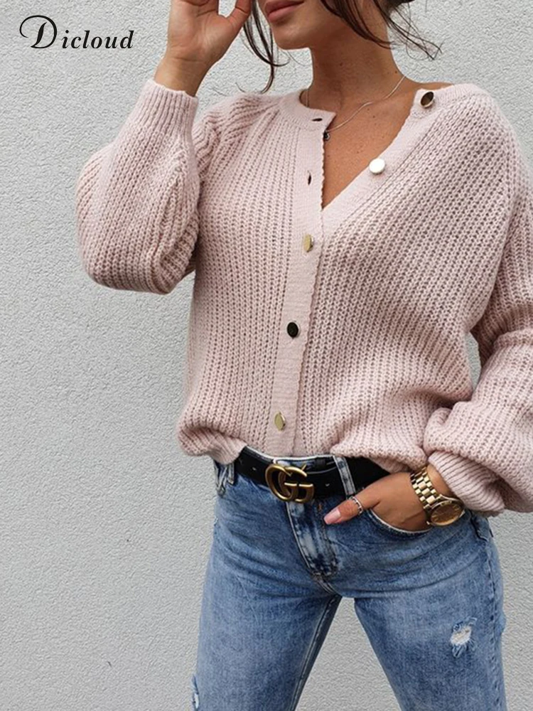 DICLOUD Woman Cardigans Long Sleeve Round Neck Buttons Up Fashion New Ladies Sweater Knitted 2022 Solid High Street Clothing |