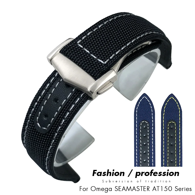 19mm 20mm Nylon Canvas Watch Strap For Omega Seamaster 300  AT150 Fabric Leather AQUA TERRA 150 Blue 21mm 22mm Watchband Buckle