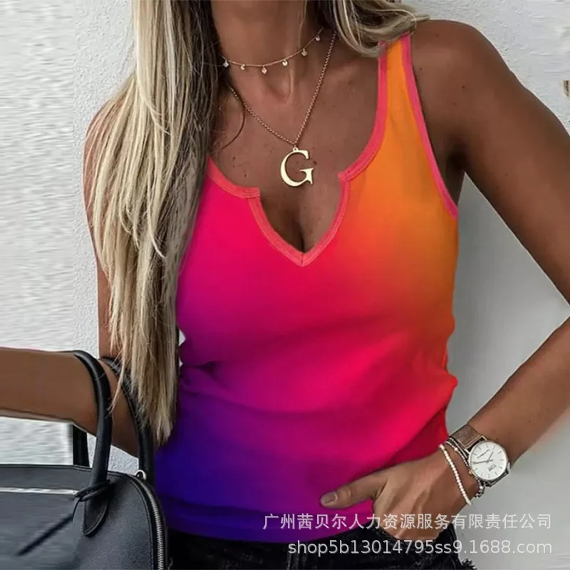 

Майка с V-образным вырезом и эффектом омбре, модная повседневная пикантная майка без рукавов, лето-весна