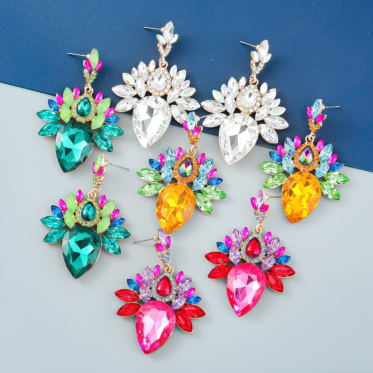 New Multicolor Rhinestone Water Drop Dangle Earrings Womens Earrings Dinner Wedding Accessories Fashion Statement Jewelry