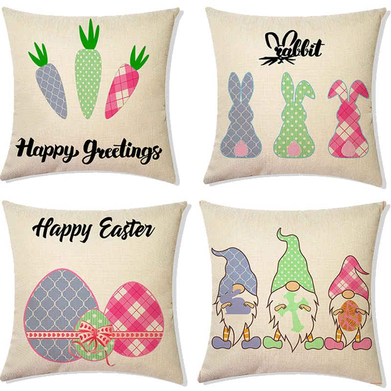 

2022 Modern Happy Easter Day Pillowcase Vintage Bunny Eggs Pillow Case Bedroom Decoration Luxury Cushion Cover 40x40 45x45 50x50