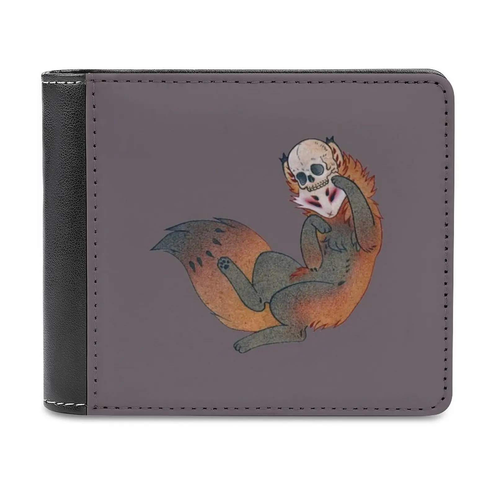

The Mischief Maker-Yokai Leather Wallet Men Classic Black Purse Credit Card Holder Fashion Men's Wallet Fox Yokai Youkai Tea