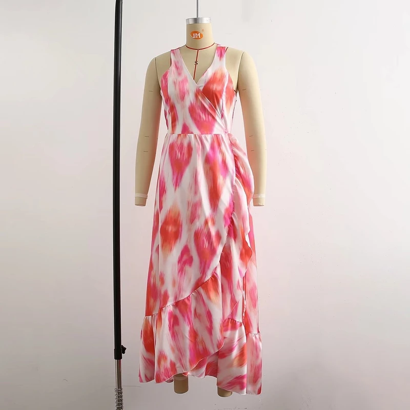 

Женское летнее платье-миди с открытой спиной, облегающее и расклешенное платье с оборками по краям и принтом, новинка 2022