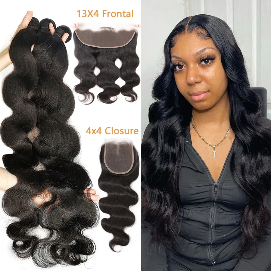 Body Wave Bundles With Closure 13x4 Lace Frontal With Bundles Brazilian Natural Human Hair Weave 3 4 Bundles Deal Hair Extension