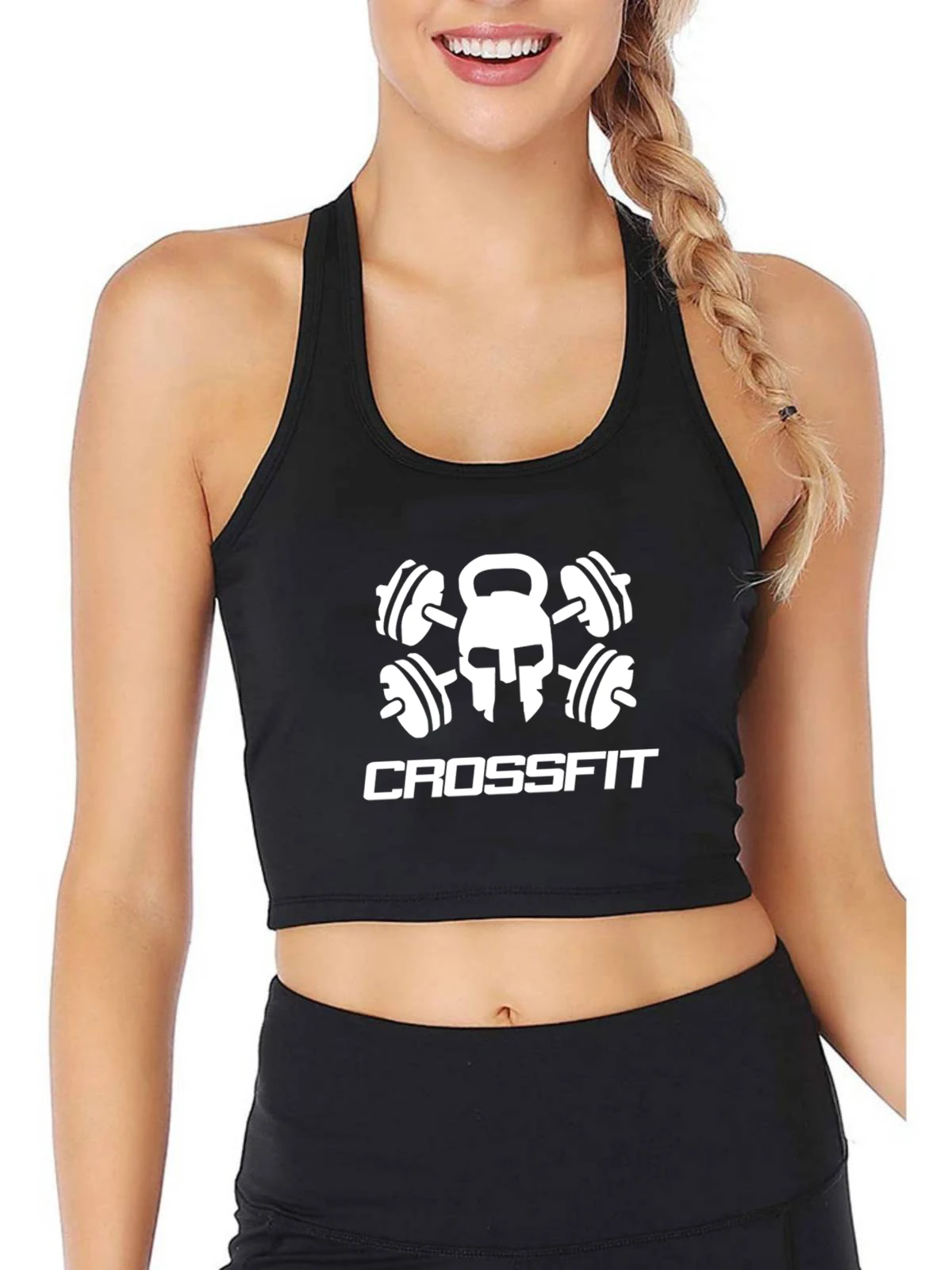 

Crossfit Skull Design Crop Top Women's Yoga Sports Workout Crop Tank Gym Vest